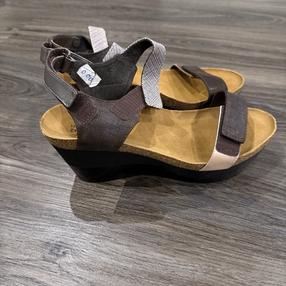 Naot Leather High Back Strap Wedge Sandal Brown 42/11
